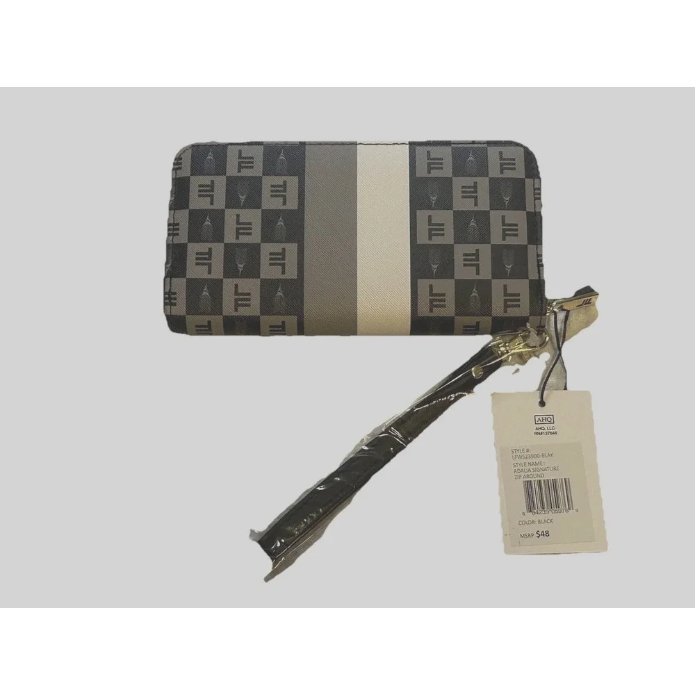 London Fog - NEW - Adalia Signature Zip Around Womens Wallet Wristlet Black